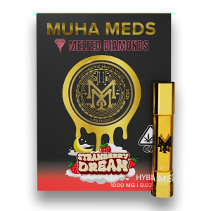 Muha Meds Strawberry Dream Premium Muha Meds Strawberry Dream THC vape cartridge with sweet strawberry flavor branding