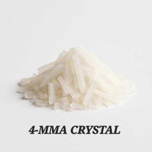 4-MMA Crystal High-purity 4-MMA crystal in clear shard form on a white surface, intended for research use only